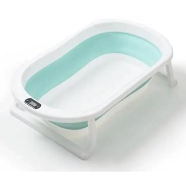 Imagem de Banheira dobrável e extensível para crianças com termômetro (Verde)
