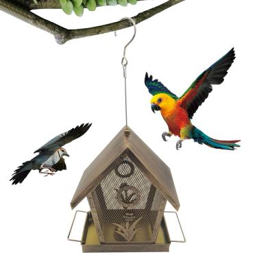 Imagem de Alimentadores de pássaros à prova de esquilos para atividades ao ar livre - Alimentadores de beija-flor com gaiola de malha de metal para atividades ao ar livre - Estação de alimentação para