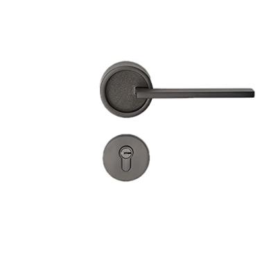 Imagem de Maçaneta de porta maçaneta de metal magnético maçanetas de porta maçaneta de porta com chave para quarto banheiro sala de estudo fechadura de porta de corredor com alça (cor: Cinza fechadura única