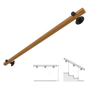 Imagem de Corrimãos de escada de madeira maciça - Corrimãos de madeira profissionais para escadas, corrimãos antiderrapantes para idosos e crianças, suporte interno para escadas de varanda (1 pés-6 m) (tamanho