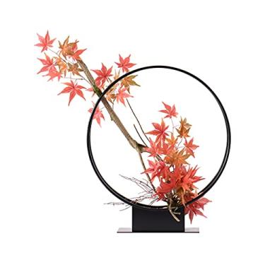 Imagem de KUYBTU Árvores artificiais plantas em vaso árvore bonsai artificial moldura de metal folhas vermelhas artificiais decoração de paralelepípedos plantas artificiais simples e naturais casa escritório