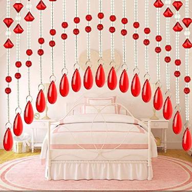 Imagem de OKUOKA Cortinas Cortina de Contas Vidro Cristal Semicircular Sala de Estar Corredor Cortado Pingente Coração 3 Cores, 9 Tamanhos (Cor: VERMELHO, Tamanho: 0,8-0,4 m30 raízes)