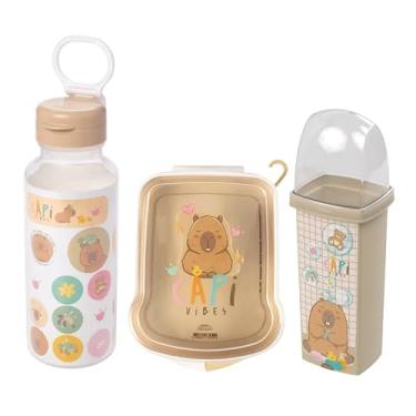 Imagem de Kit Escolar Garrafinha De Água Infantil Com Adesivo + Sanduicheira E Estojo Dental Case Personagens