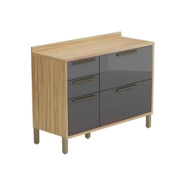 Imagem de Balcão De Cozinha C- Tampo Syrah C- 2 Portas E 3 Gavetas 120cm Amendoa-grafite - Ronipa