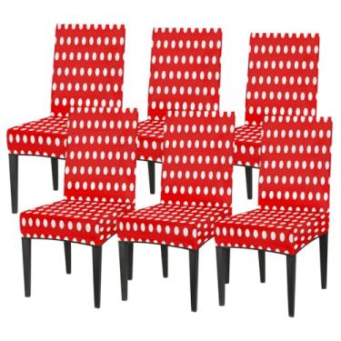 Imagem de hongjinglin Conjunto de 6 capas elásticas para cadeira de sala de jantar, capa protetora de assento de poltrona, vermelha, lavável, removível, para cozinha, casa, hotel, banquete, festa de casamento