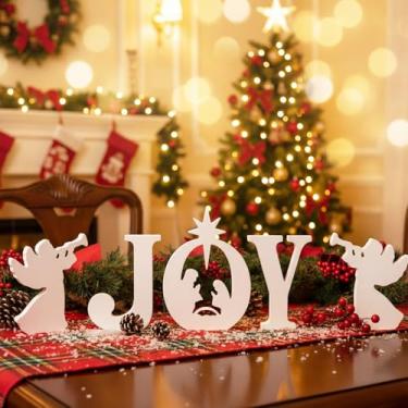 Imagem de Amyhill 5 peças de decoração de mesa de Natal Joy Presépio grande de madeira de 17 cm para decoração de Natal