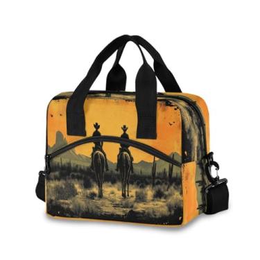 Imagem de Blueangle Lancheira isolada com estampa de cowboy do oeste americano, alça de ombro removível e alça - lancheira reutilizável para homens e mulheres (252)