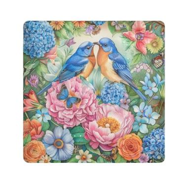 Imagem de SEHANY Saco de maquiagem de pano autoadesivo colorido flores primavera pássaro mágico protetor portátil para lente de câmera envoltório cosmético, bolsa de maquiagem aberta para mulheres, itens