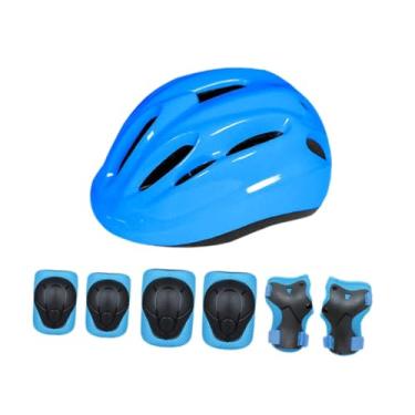 Imagem de UGPLM Conjunto de capacetes de bicicleta infantil de 48 cm a 52 cm, equipamento com joelheiras, cotoveleiras e protetores de pulso para skate, patins e, Azul