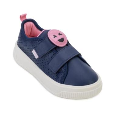 Imagem de Tênis Infantil Feminino Pampili Up Patch Carinha com Glitter Marinho e Rosa