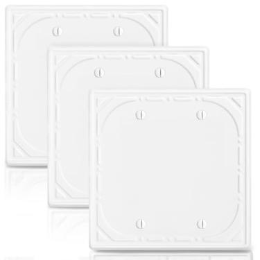 Imagem de Capas duplas para interruptores de luz em branco, placa de interruptor de metal, placas de tomada brancas decorativas, placa de parede de 2 grupos - estilo retrô clássico, pacote com 3