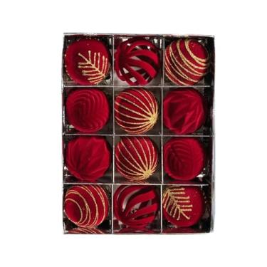 Imagem de oshhni Conjunto de 12 enfeites natalinos para pendurar, bolas decorativas de Natal de 6 cm, ideais para decoração de portas, jardins e festas em ambientes, Ouro Vermelho