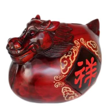 Imagem de Cofrinho de dragão de madeira maciça, artesanato temático do zodíaco para decoração de mesa, presente de aniversário criativo com estilo cultural