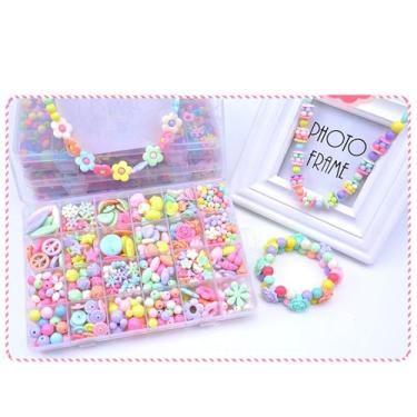 Imagem de Generic Kit de Artesanato para Fazer Joias Infantis DIY, Conjunto de Contas de Pulseira Fina para Meninas, Brinquedo Educativo para Coordenação Mão-olho, Caixa de Contas para Fazer Joias de 24 Grades (Tipo 1)