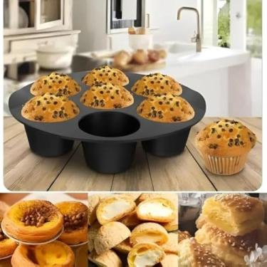 Imagem de Forma de cupcake, reutilizavel, silicone, air fryer, 7 cavidades, assar bolos, colorido - Cores sortidas