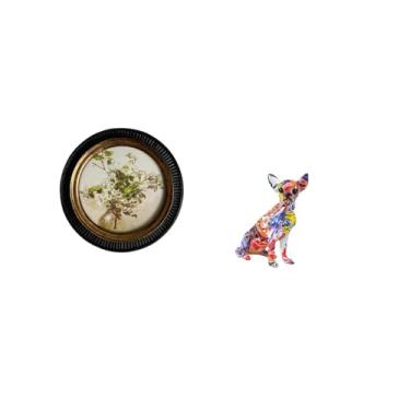 Imagem de Fenteer Moldura Decorativa Antiga Europeia em Resina com Escultura de Estátua de Cachorro Realista E Colorida, Ornamento Artesanal Multicolorido para Decoraçã