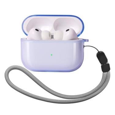 Imagem de Capa para AirPods Pro 3, TPU de alta transparência e antiamarelamento, design antidescolamento para tampa superior, compatível com carregamento sem fio, vem com cordão (azul)