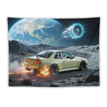 Imagem de HouLaiZhe JDM Tapeçaria de carro R32 carro esportivo drift universo pendurar na parede quarto decoração de casa tapeçarias estética piquenique decoração de parede arte de parede para dormitório sala