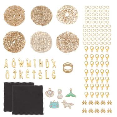 Imagem de NICENEEDED Kit de corrente de colar de ouro 18K para fabricação de joias, 6 rolos de corrente de pulseira DIY com anéis de salto, conectores de fechos de lagosta, suprimentos para fabricação de joias