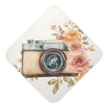 Imagem de Burbuja Toalha de banho de bebê com flores de câmera vintage em aquarela - Toalha com capuz de algodão musselina absorvente macia para recém-nascido, 76 x 76 cm