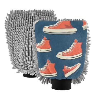 Imagem de STAYTOP Sapatos coloridos de desenho animado luvas de lavagem de carro, 2 peças, luvas de microfibra de chenille, sem arranhões, panos de esponja de lavagem ultra absorventes para carros, limpeza