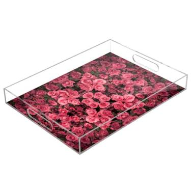 Imagem de STAYTOP Bandeja de acrílico para servir rosas do Dia dos Namorados, 15,7 x 11,20 cm, bandejas decorativas à prova de derramamento, organizador de bancada para café da manhã, chá, comida, maquiagem