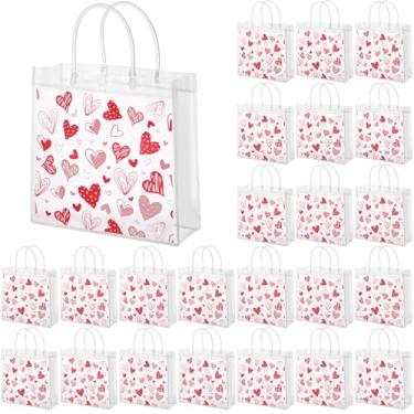 Imagem de Shinylin 24 peças de sacos de presente transparentes de dia dos namorados com alça de coração vermelho para lembrancinhas de festa, sacolas reutilizáveis de PVC para presente de lanche, guloseimas de