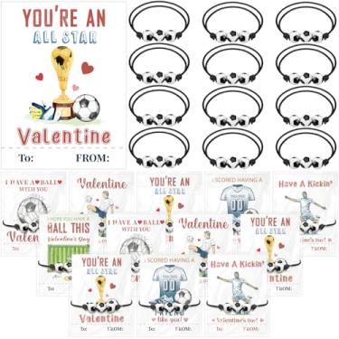 Imagem de Equsion 36 Set Valentine's Soccer Gift Cards and Bracelet Valentine's Day Exchange Gift for Prizes and Events Party Favor Supplies