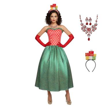 Imagem de Cosearlm Conjunto de vestido de Natal de maio, 5 peças, vestido de Natal, luvas para mulheres, fantasia de Halloween, Vermelho, GG