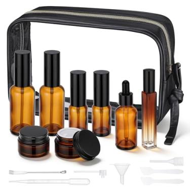 Imagem de Segbeauty 8 unidades de recipientes de higiene de viagem âmbar com bolsa transparente, frasco conta-gotas de spray de viagem recarregável para líquido atomizador de perfume, recipiente de loção com