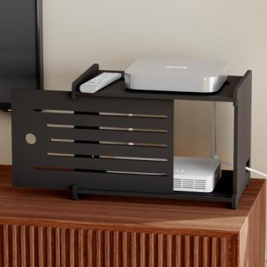 Imagem de HAIDAIYA Caixa de armazenamento de roteador WiFi de madeira, prateleira oculta decorativa para projetor, para cabo, modem, Internet, capa organizadora de armazenamento e armário montado na parede