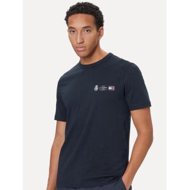 Imagem de Camiseta Tommy Hilfiger Masculina Regular Small Crest Outline Azul Mar
