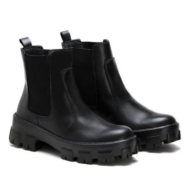 Imagem de Coturno Feminino Tratorado com Elastico Lateral Visual Moderno Confortavel Estiloso para Outono Inverno Moda Casual