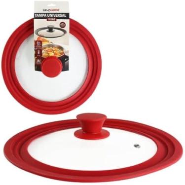 Imagem de Tampa para panela de vidro vermelho com silicone protetor, segura, vermelha, bonita.