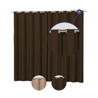 Imagem de Cortina Blackout Corta Luz, Tecido Poliéster, 2,80x2,70m, com Ilhoses Cromados, para Varão Simples 3,00m, 2 Folhas (Marrom)
