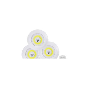 Imagem de Luminária LED Portátil, Conjunto com 3 Peças e Controle Remoto, Plástico Branco, 9cm x 2cm, 5W, 150lm, Alimentação por Pilhas AAA