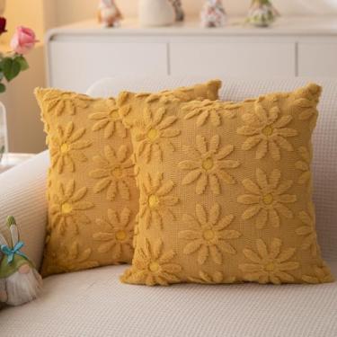 Imagem de JXZYGMD Capas de almofada primavera verão 50,8 x 50,8 cm conjunto de 2 margaridas amarelas ao ar livre fazenda, almofadas macias de pelúcia para sofá, férias, primavera, verão, decoração de casa