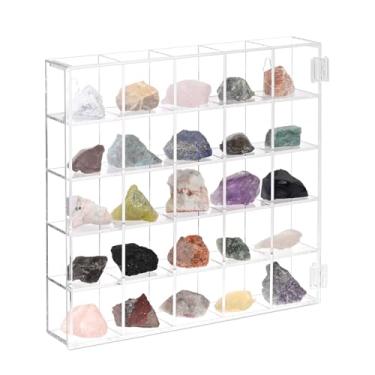 Imagem de Ikee Design Caixa de exibição com 25 compartimentos de acrílico com porta de ímãs, suporte organizador de parede para pequenos bonecos pop, brinquedos, bonecas e pedras preciosas, compartimento: 5 cm L x 4,5 cm P x 5 cm A