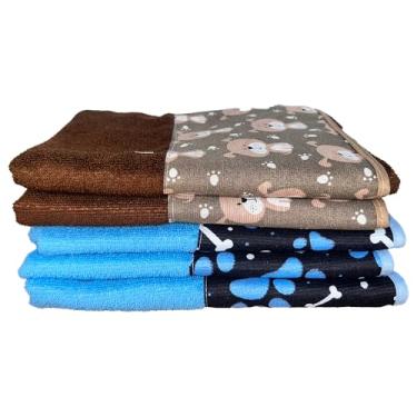 Imagem de Toalha de Banho Pet Splash, 100% Poliéster, Alta Absorção, Secagem Rápida, 70x100cm, 5 Peças (Azul Royal e Marrom)