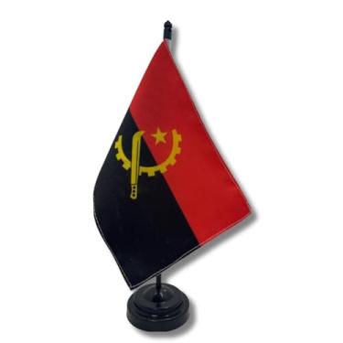 Imagem de Bandeira de Mesa Angola, Decorativa, Dupla Face, Multicolorido, 19x13cm, Base e Haste Preta, para Escritório e Eventos, Tecido Oxford