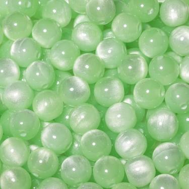 Imagem de NITOPUPU 100 contas de olho de gato verdes de 8 mm com glitter em pó redondo contas de resina para fazer joias, pulseiras faça você mesmo, colar, brinco