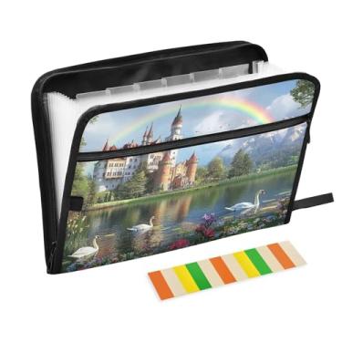 Imagem de Lindas pastas de acordeão Rainbow Castle para documentos, pasta expansível tamanho carta A4 com alça organizadora de pastas de arquivo
