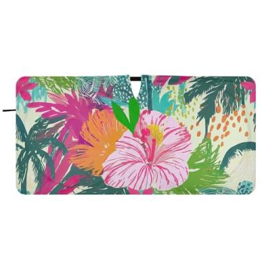 Imagem de Persiana de sol personalizada com folhas de flores coloridas para para-brisa de carro bonito dobrável acessórios de carro persianas para-brisa frontal, 76 cm x 149 cm
