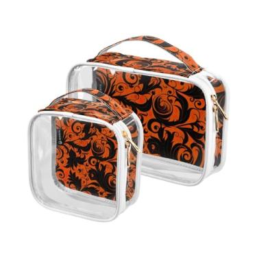Imagem de GAIGEO Símbolos de Halloween em conjunto de sacolas de higiene pessoal transparente laranja, bolsa de maquiagem de higiene pessoal, bolsas de acessórios de viagem, pacote com 2, Redemoinho de