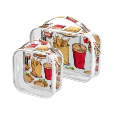 Imagem de GAIGEO Floresta de Natal com boneco de neve, bolsa de viagem transparente, bolsa de viagem de plástico transparente, bolsa de higiene de viagem para mulheres, pacote com 2, Comida e ícones-1, one size