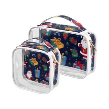 Imagem de GAIGEO Conjunto de bolsa de maquiagem transparente para neve azul com árvore de Natal e flocos de neve, bolsa transparente para viagem, aprovada pela Tsa, pacote com 2, Itens de Papai Noel - 1, one