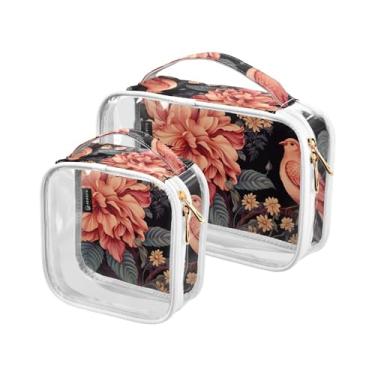 Imagem de GAIGEO Conjunto de bolsas de cosméticos transparentes de Natal, bolsas de maquiagem de plástico transparente com zíper, acessórios de viagem para cosméticos, pacote com 2, Pomba em flores de