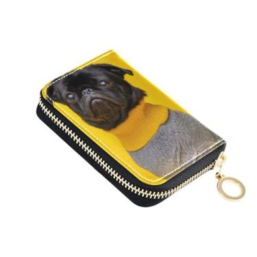 Imagem de GAIGEO Carteiras femininas com zíper, 9 compartimentos para cartão de crédito e 2 compartimentos para dinheiro, bolsa pequena com zíper, porta-chaves, cachorro, preto, amarelo