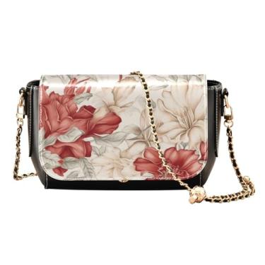 Imagem de GAIGEO Bolsas de couro com textura de pele Tig para mulheres, bolsa de ombro com bolso, bolsa de ombro feminina de couro, Flor em aquarela tricolor bege vermelha, One Size