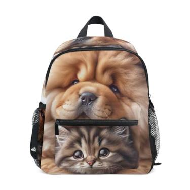 Imagem de GAIGEO Chow Chow Dog Cat Kitten Small Backpack for Kids, 10x4x12 In, Baby Boy Backpack Includes Water Bottle Pockets, Whistle Clip for Safety